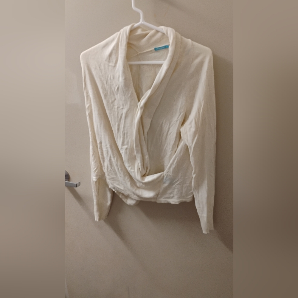 J. McLaughlin Cream Faux Wrap Cotton Blend Sweater Sz M